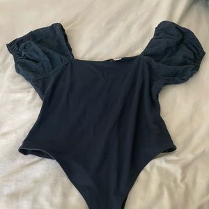 Off the shoulder navy bodysuit